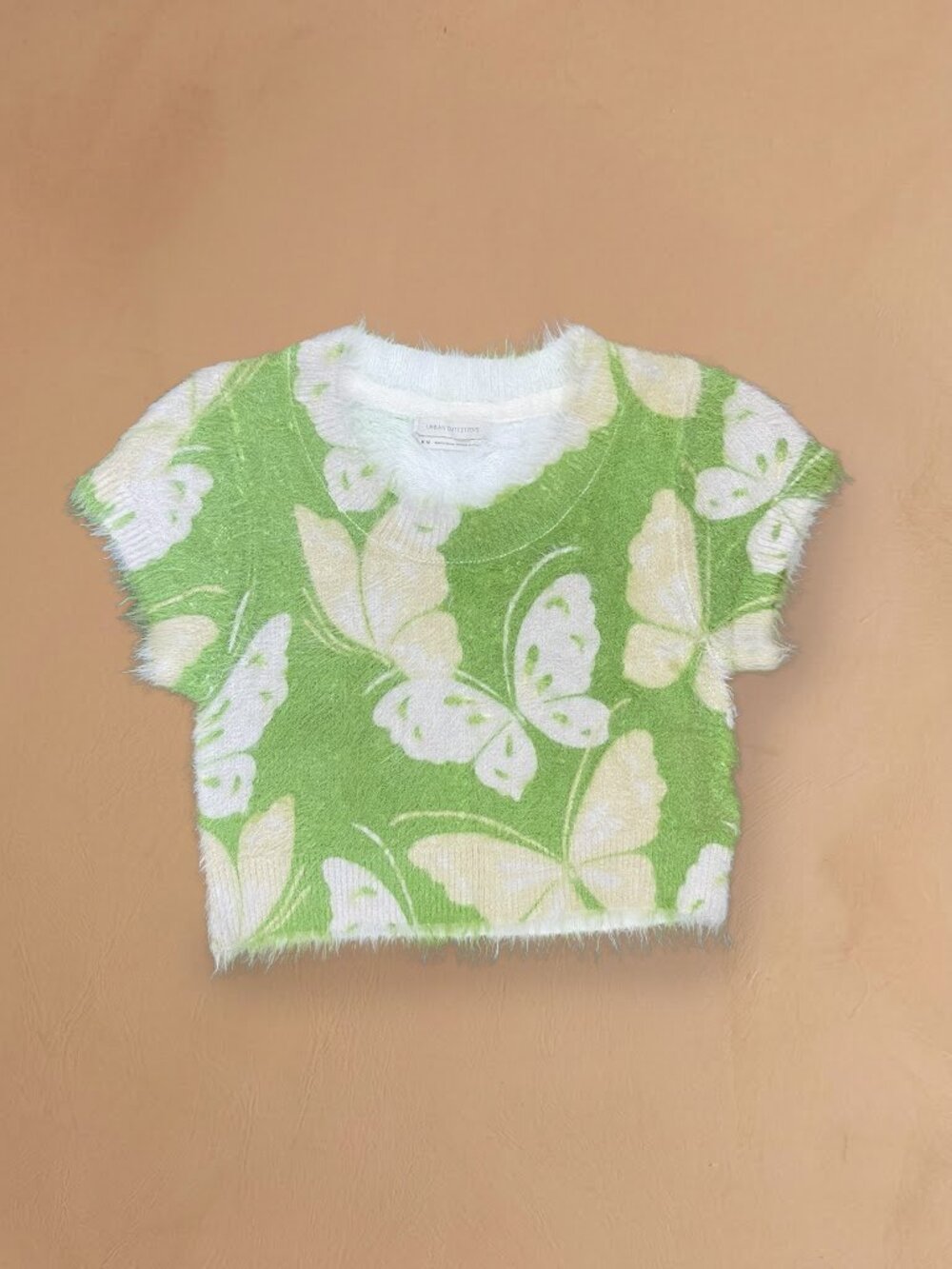 Y2K Butterfly Fuzzy Knit Cropped Sweater Top